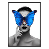 Quadro Decorativo 120x90 Com Moldura Mulher Borboleta Azul