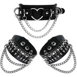 Manfnee Pulsera De Cuero Con Tachones, Gargantilla Punk Góti