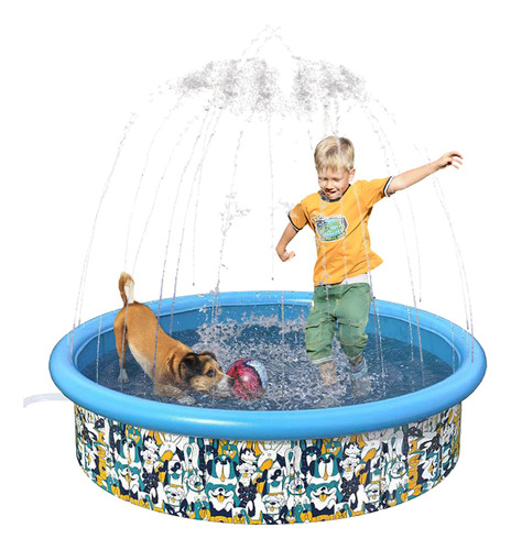 Piscina Plegable Con Aspersor Para Perros Grandes, Bano Para