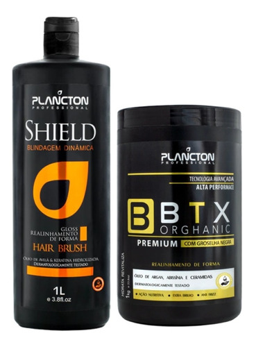 Kit Btx Plancton Orgânic 1kg + Escova Progressiva Shield 1l