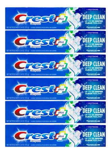 Crest Plus Kit X6 Pasta Dental Deep Clean Fluor Menta Local