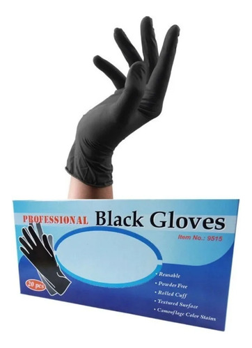 10 Pares De Guantes Látex Reutilizable Estética Barber Negro