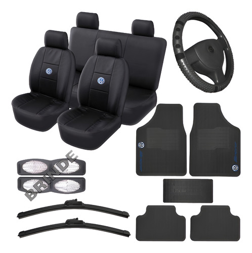 Kit Capa Couro Banco Carro Tapetes Volante Volks Palheta