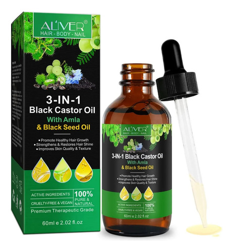 Aceite Puro 3 En 1ricino Negro Hidratante Para Cabello 60ml