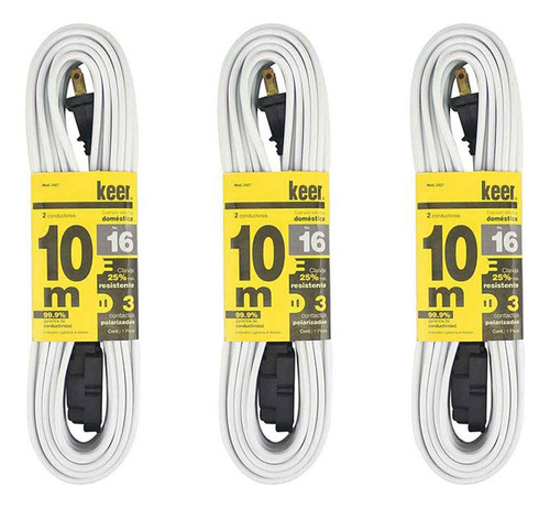 Cable Extension Domestica 10 Metros 2427 5 Amps. Keer 3pzs