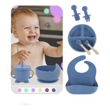 Kit De 8 Ventosas De Silicona Para Alimentación Infantil, Introducción Al Bebé, Color Azul