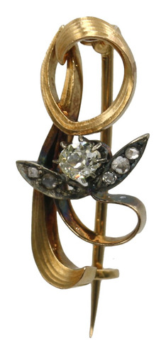 Broche Antigo Vintage Diamante 30pt Coleção Ouro Maciço 18k