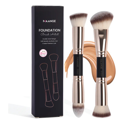 2 Brochas Kabuki Maquillaje Profesional Base Polvo Corrector Color Oro Y Negro | MercadoLibre