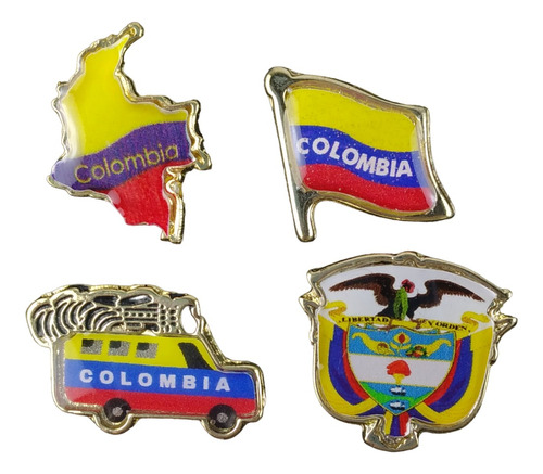 Set Por 4 Prendedores Colombia Surtidos (tipo Pin)