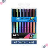 Caneta Cis Move Ponta Fina 0.7 Kit 8 Cores 2x Mais Tinta