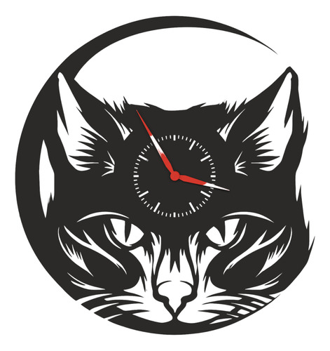 Reloj De Pared Gato - Analógico, Madera, Café Osc