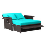 Sofa Cama De Ratan Para Patio Ajustable Turquesa Tangkula 