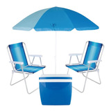 Kit Praia Guarda Sol 1,50 M + 2 Cadeiras + Cooler 26 L