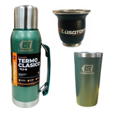 Termo Lusqtoff Acero Inoxidable 1l + Mate + Vaso Termico Color Verde