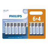 10 Pilhas Aa Pequena Alcalinas Philips Ótima Durabilidade