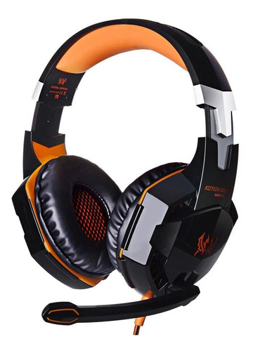 Fone De Ouvido Over-ear Gamer Kotion Gamer G2000 Preto E Laranja Com Luz Led