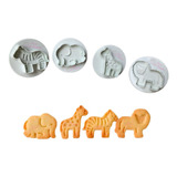 Set 4 Cortantes Expulsor Animales De Selva P Cookie Fondant