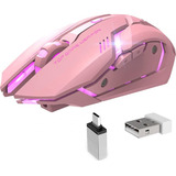 Mouse Inalámbrico Recargable Para Gamers Color Rosa