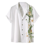 Camisa Hawaiana De Manga Corta Y Cuello Alto Para Hombre