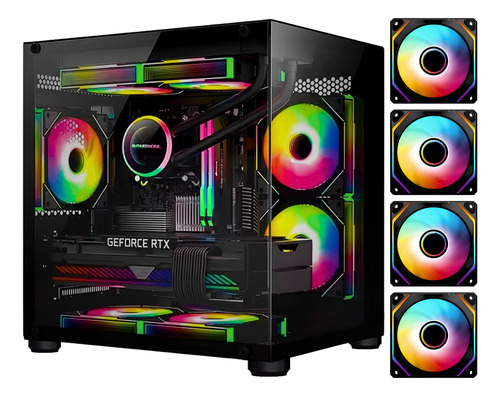 Gabinete Gamer Aquarius Cube Com 4 Fans Rgb Preto Micro-atx