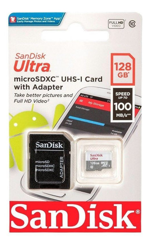 Cartao De Memoria Sandisk 128gb Micro Sd C/adap Classe 10