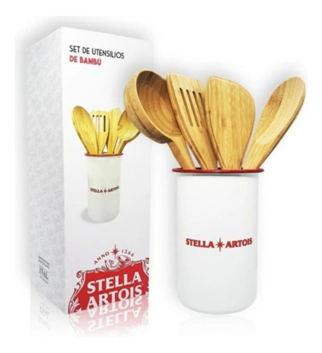 Set Utensilios Cocina Stella Artois Bambú 5 Piezas