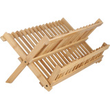 Estante Para Platos Plegable De Bambú Con 16 Rejillas Y 2 Ni