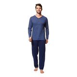 Pijama Masculino Manga Longa Azul Mescla Hering