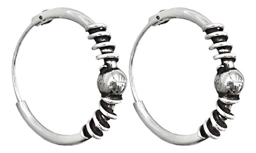 Aros Argollas Bali Empavonadas 18mm Plata 925 Mujer Dama