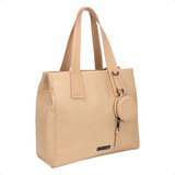 Cartera Tote Bag Grande + Monedero Moda Liviana Mujer Color Camel Diseño De La Tela Liso