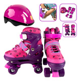 Patins 4 Rodas Infantil Roller Ajustavél Quad Kit Proteção 