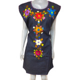 Vestido Bordado A Mano / Mezclilla / Talla L / Chiapas / Zf1