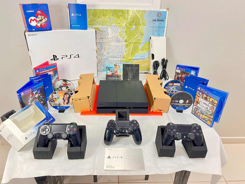 Ps4 Completo+3 Controles Sem Fio+muitos Jogos