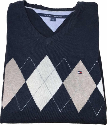 Sweater Tommy Hilfiger Escote En V Talle L Rombos