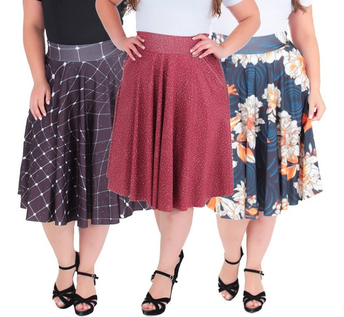 Kit 3 Saias Plus Size Plissada Midi  Moda Evangélica G1/ G2