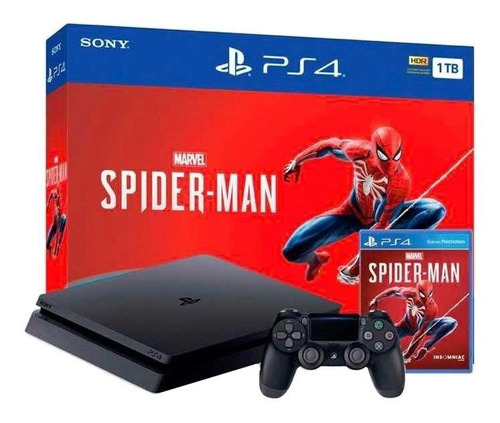 Sony Playstation 4 Slim 1tb Marvel's Spider-man Bundle Cor  Preto Onyx