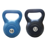 Kit Pesa Rusa Kettlebell Mancuerna 10kg + 12kg Plastica 