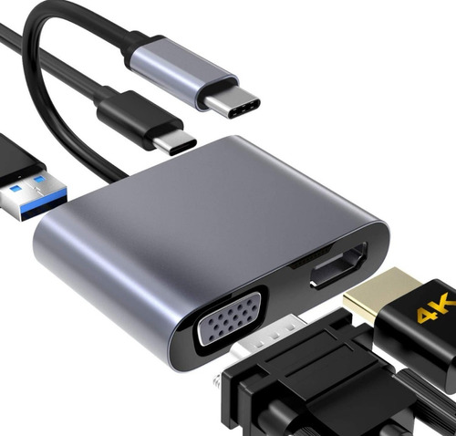 Hub Adaptador Usb-c 4 En 1: Vga+hdmi+usb 3.0+usb-c Pd 4k Hd