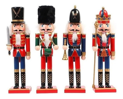 4 Marionetas De Soldado Cascanueces Navideñas. Adornos Pará Color 4 Pcs