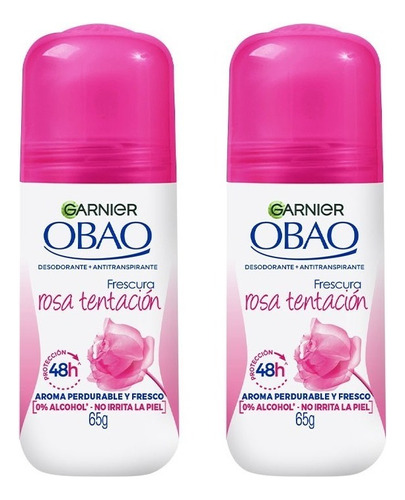 Obao Rosa Tentación Desodorante Para Mujer 65 Gr, 2 Pack Fragancia Sin Fragancia