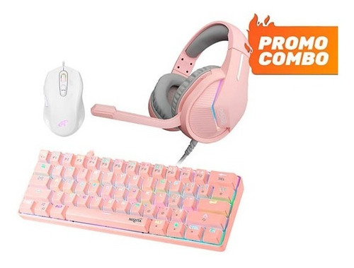 Combo Gamer Nscgz14 Teclado Mecánico Auricular Rosa Y Mouse 