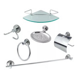 Kit Acessórios P/ Banheiro Aço Inox Com Porta Shampoo Canto