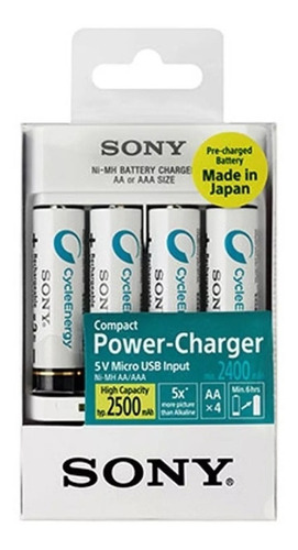 Nuevo Kit Cargador + 4 Pilas Aa Recargables 2500mha Sony Usb