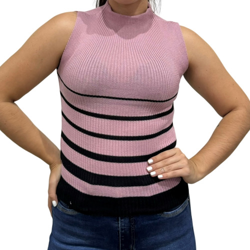 Blusinha Tricot Garrafinha Canelada Feminina Sem Manga Moda