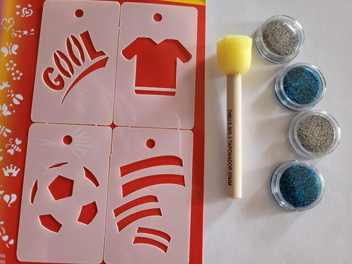 Maquillaje Kit Argentina Mundial Glitter Stencil Taponador 