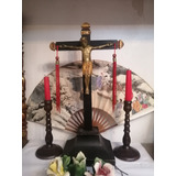 Crucifijo Antiguo Cristo Colonial Cruz Madera Bronce 