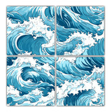 100x100cm Cuadro Decorativo De Grandes Olas Marinas Flores