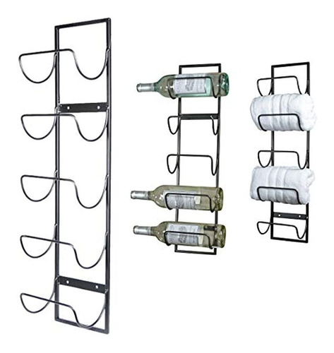 5 botella Montado En La Pared Metal Vino Rack, Toalla Rack