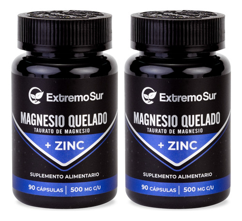 Pack 2 Magnesio Quelado + Zinc 500mg 180caps