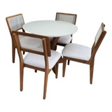 Conjunto De Jantar Mesa Redonda Com 4 Cadeiras Palhinha